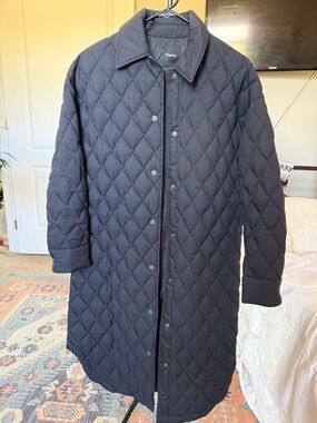 Theory Quilted Long Coat - Black